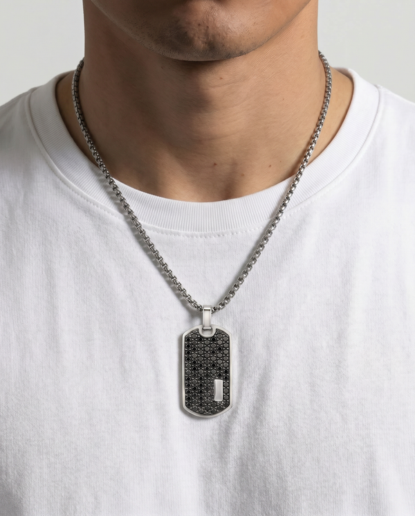 Link N Lock® Black CZ Dog Tag Pendant