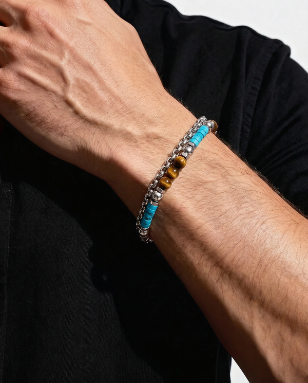 Link N Lock® Turquoise & Tiger's Eye Beaded Bracelet