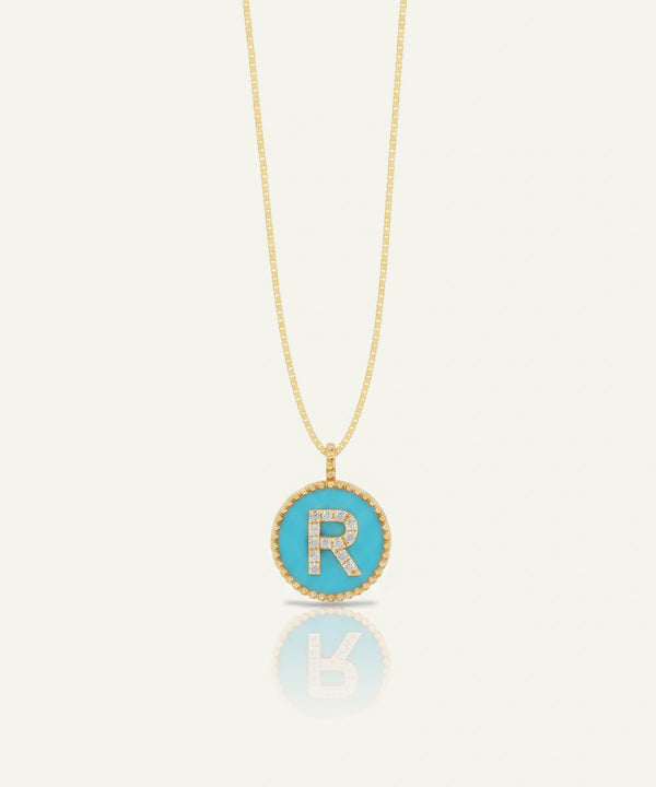 Bella by Ovani® Diamond & Blue Turquoise Letter R Initial Pendant