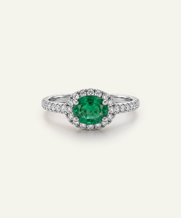 Aanika V. Emerald & Diamond Halo Ring