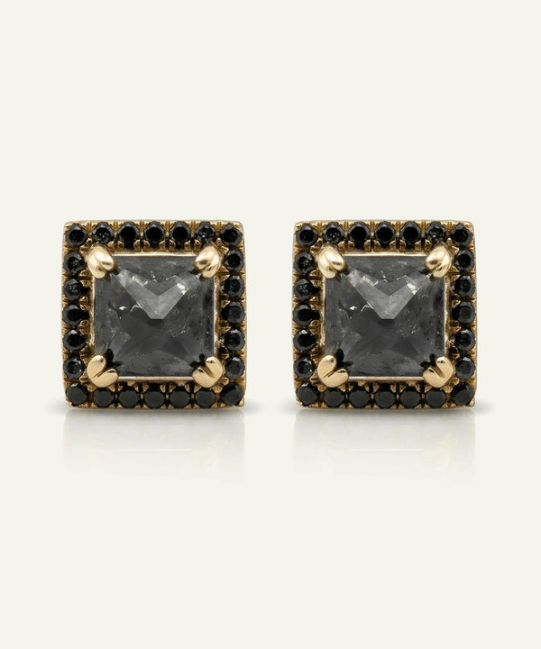 Link N Lock® Black Diamond Princess Halo Studs Earrings