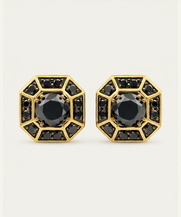 Link N Lock® Asscher Shape Black Diamond Studs Earrings