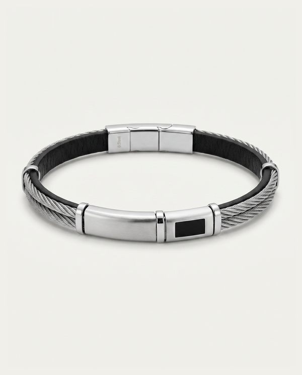 Link N Lock® Black Leather ID Bracelet