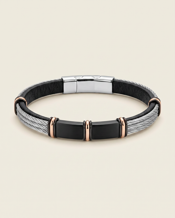 Link N Lock® Black Leather ID Bracelet