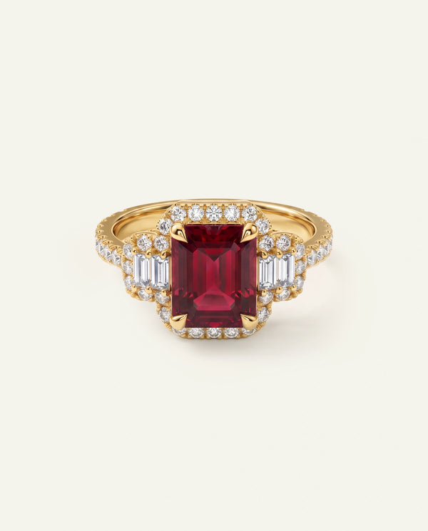 Aanika V. Lab-created Ruby & Lab-grown Diamond Baguette Halo Ring