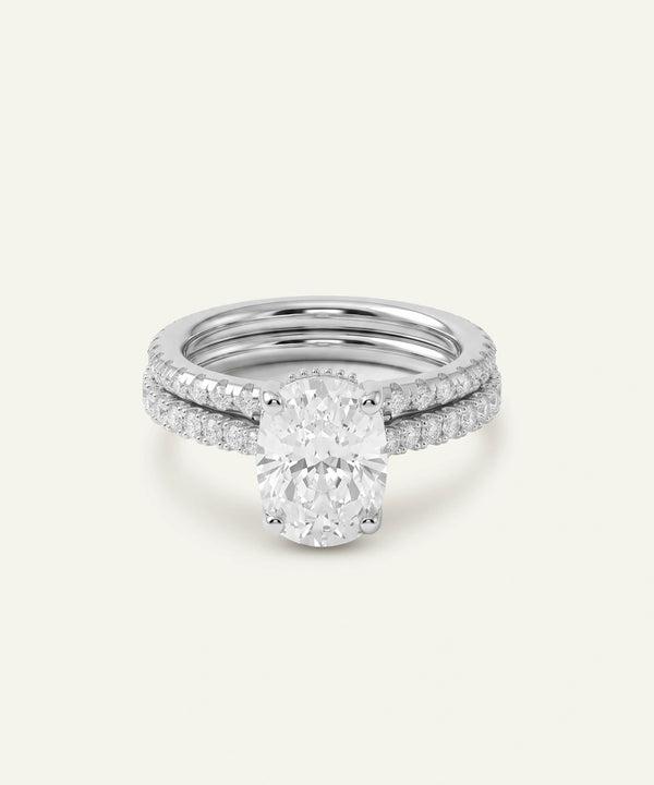 Ovani® Lab-grown Diamond Elongated Cushion Hidden Halo Bridal Set