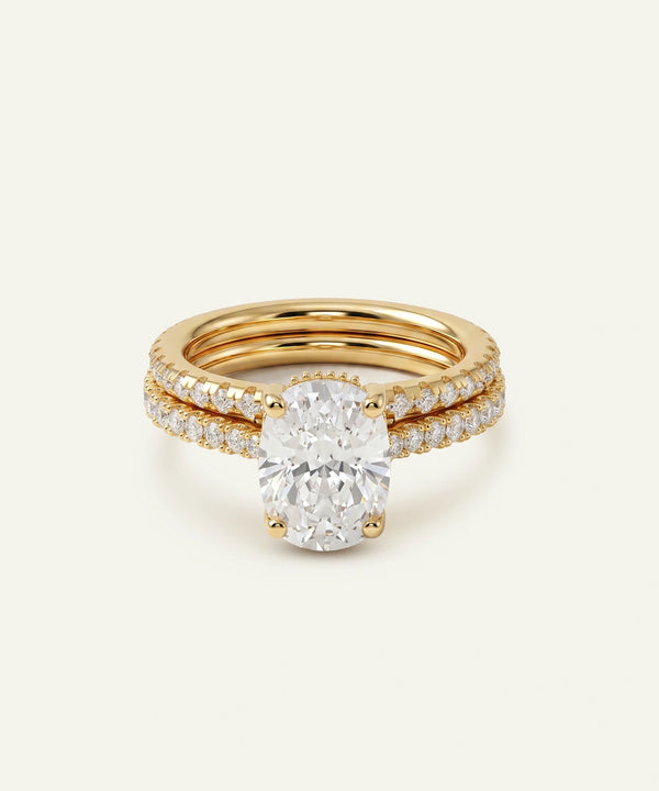 Ovani® Lab-grown Diamond Elongated Cushion Hidden Halo Bridal Set