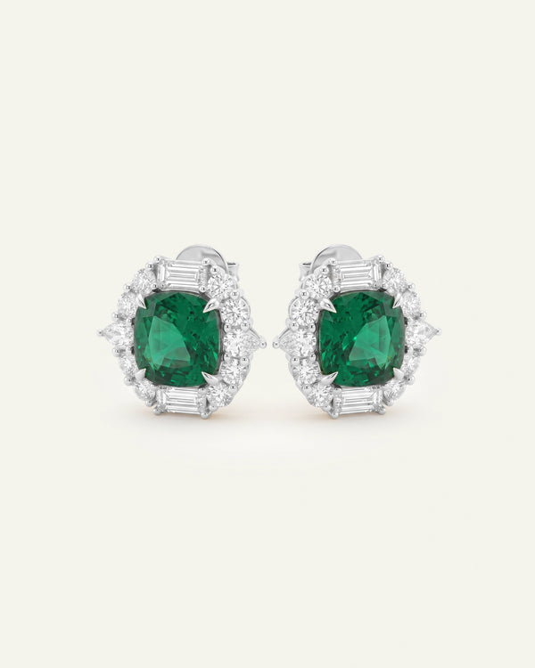 Aanika V. Lab-created Emerald & Lab-grown Diamond Halo Earrings