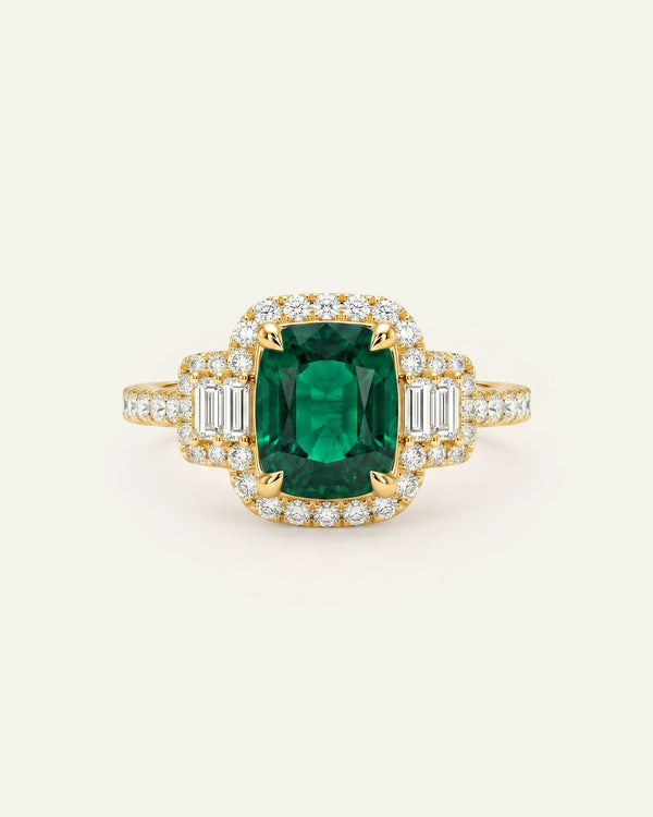 Aanika V. Lab-created Emerald & Lab-grown Diamond Halo Baguette Ring