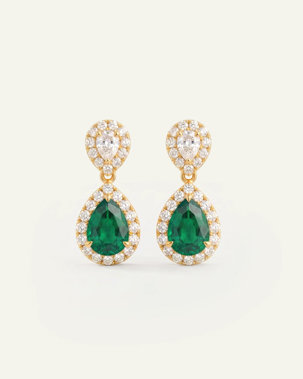 Aanika V. Lab-created Emerald & Lab-grown Diamond Halo Dangling Earrings