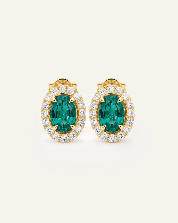 Aanika V. Lab-created Emerald & Lab-grown Diamond Halo Earrings
