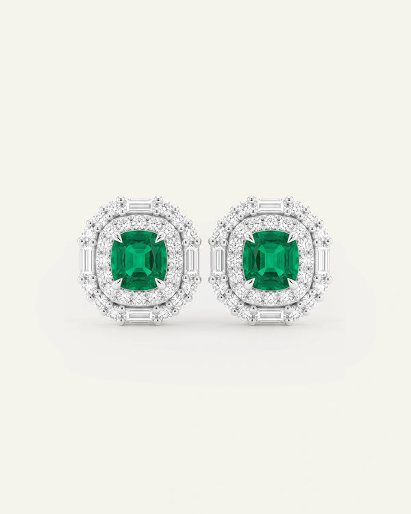 Aanika V. Lab-created Emerald & Lab-grown Diamond Double Halo Earrings