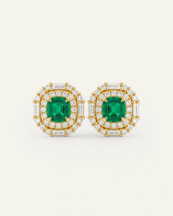 Aanika V. Lab-created Emerald & Lab-grown Diamond Double Halo Earrings
