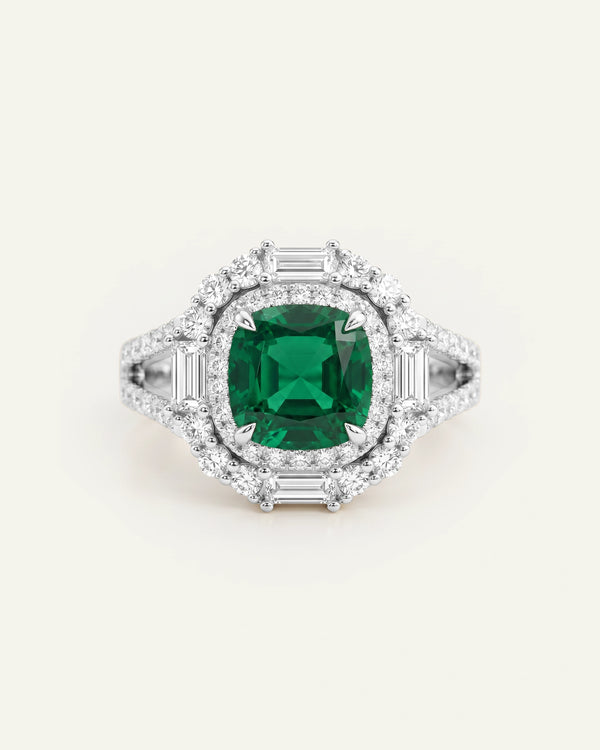 Aanika V. Lab-created Emerald & Lab-grown Diamond Double Halo Ring