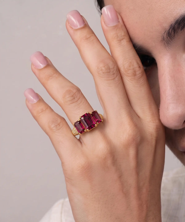 Aanika V. Ruby 3-Stone Diamond Pavé Ring - 2.80 Ct. T.W.
