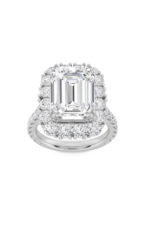 7.25Cttw Emerald Shaped Lab Grown Diamond (F/VS) Bold Statement Accented Ring in 14K Gold