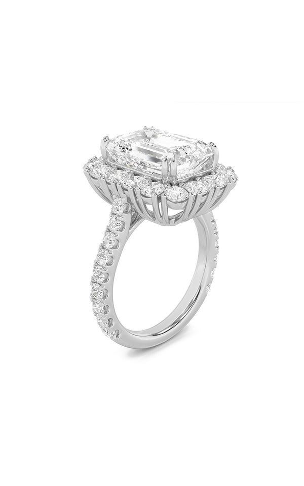 7.25Cttw Emerald Shaped Lab Grown Diamond (F/VS) Bold Statement Accented Ring in 14K Gold