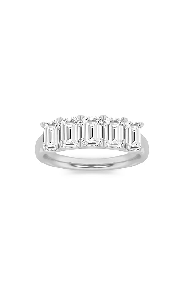 2Cttw Emerald Shaped Lab Grown Diamond (F/VS) Five Stone Band Ring in 14K Gold