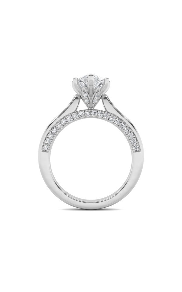 1.25Cttw Pear Shaped Lab Grown Diamond (F/VS) Tulip Motif Accented Engagement Ring in 14K Gold