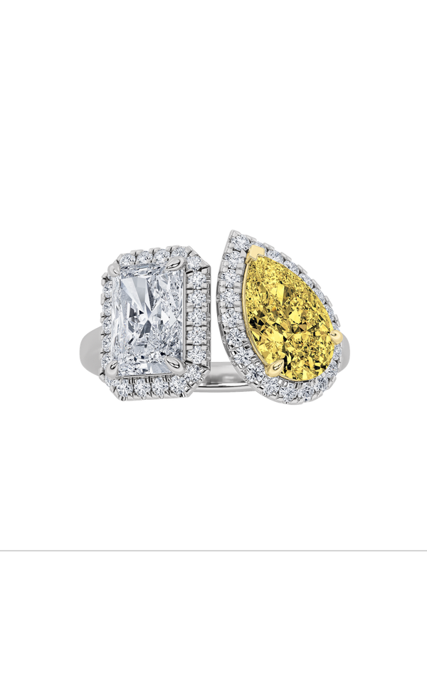 3Cttw Radiant Shaped Lab Grown Diamond (F/VS) Toi et Moi Fashiion Ring in 14K Gold
