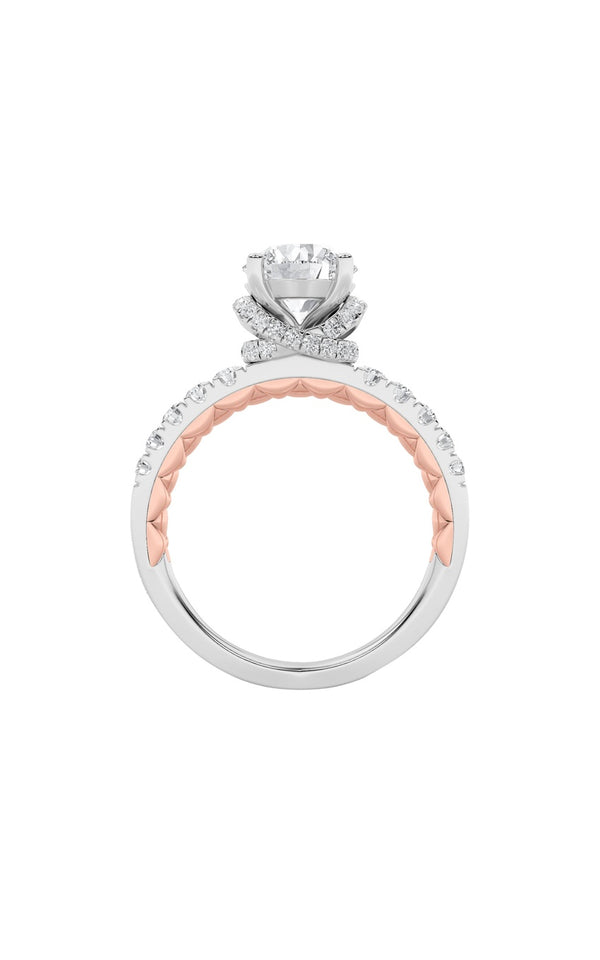 2Cttw Round Shaped Lab Grown Diamond (F/VS) Two Tone Accented Fancy Engagement Ring in 14K Gold
