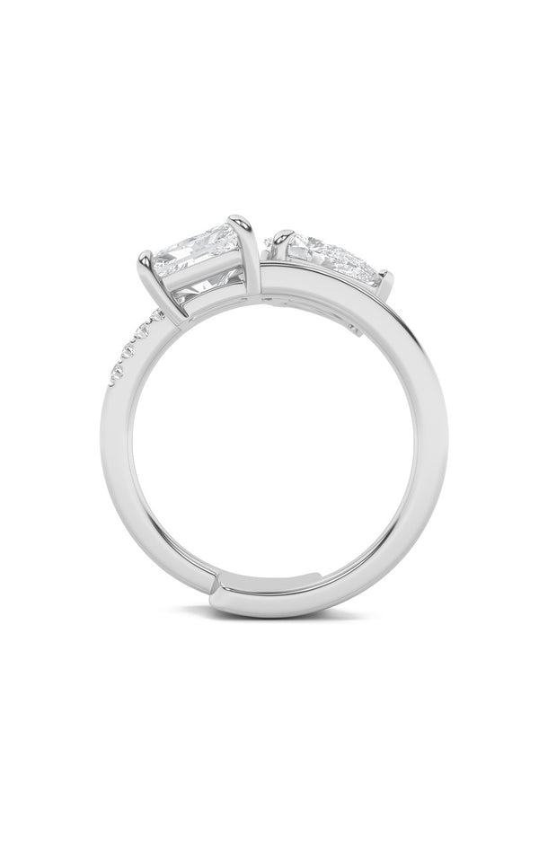 1.5Cttw Pear Shaped Lab Grown Diamond (F/VS) Toi et Moi Fashion Ring in 14K Gold
