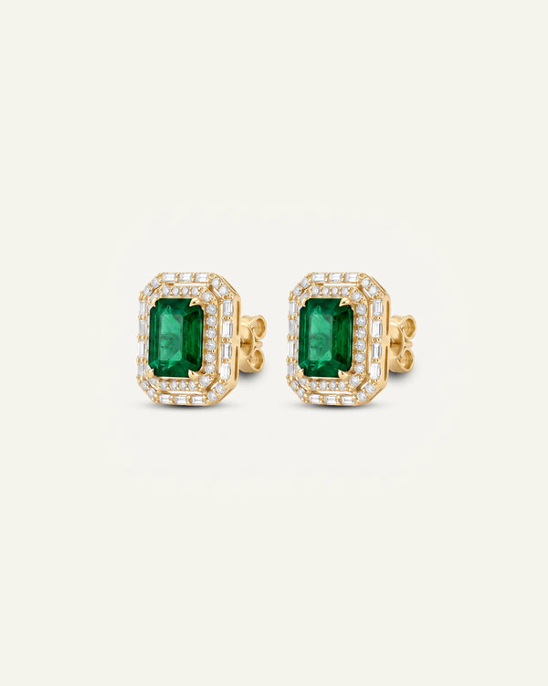 Aanika V. Emerald & Diamond Double Halo Studs