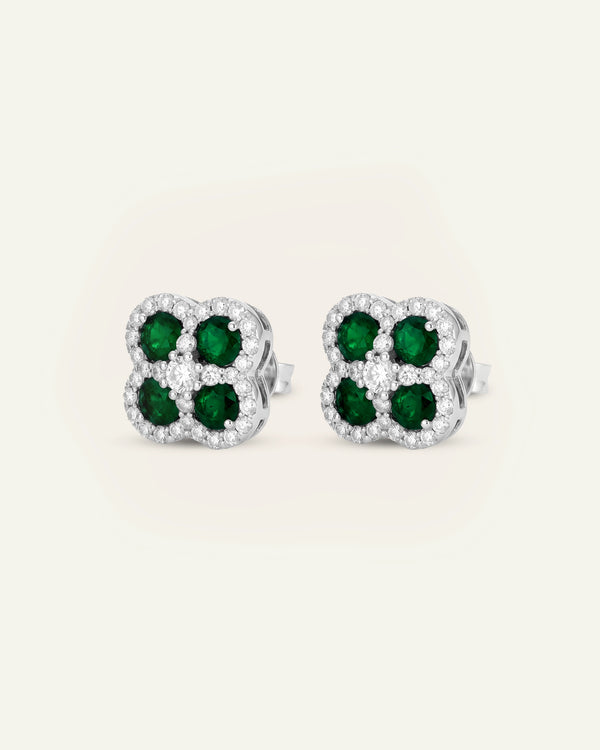Aanika V. Emerald & Diamond Flower Studs