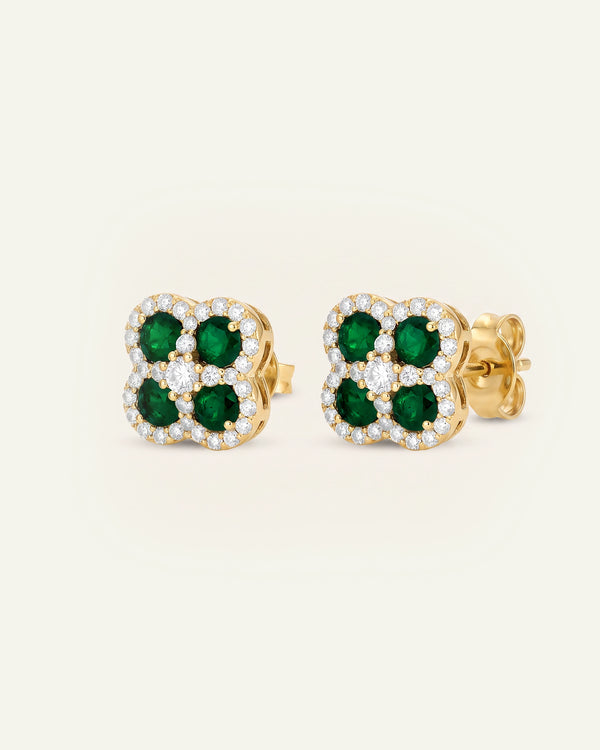 Aanika V. Emerald & Diamond Flower Studs