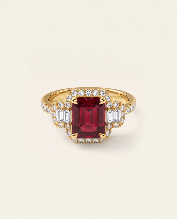 Aanika V. Lab-created Ruby & Lab-grown Diamond Baguette Halo Ring