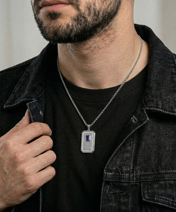 Lab-Created Sapphire & Lab-grown Diamond Dog Tag Pendant