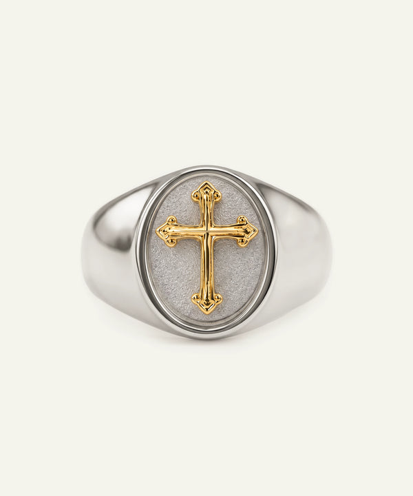Men's Sterling Silver & 10K Gold Cross Signet Ring