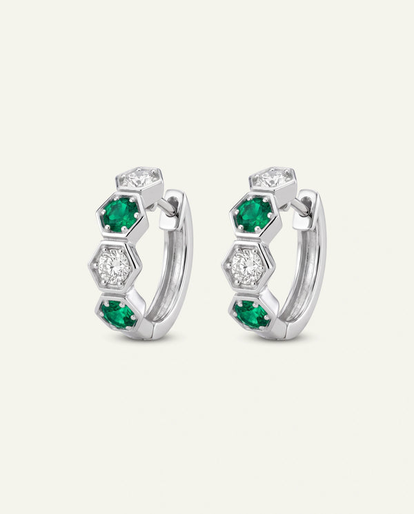 Aanika V. Emerald & Diamond Alternating-stone Huggie Hoop
