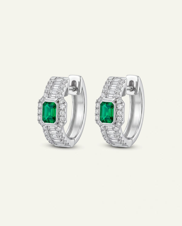 Aanika V. Emerald & Diamond Baguette Huggie Hoops