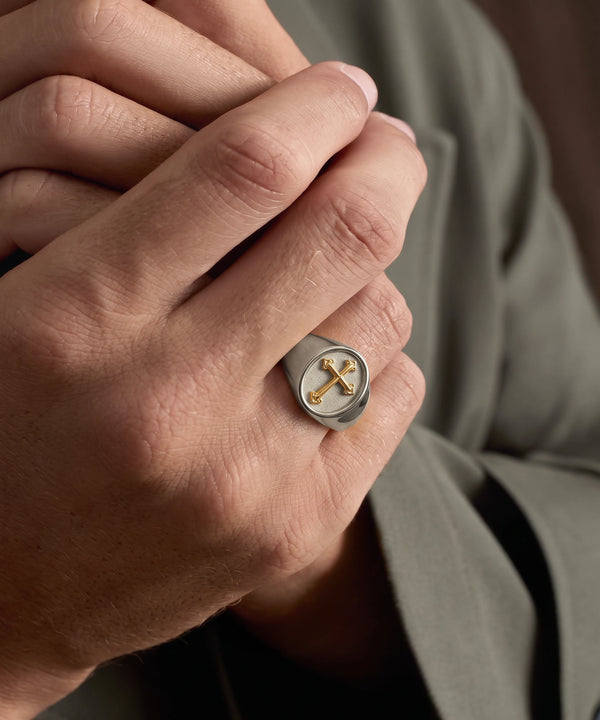 Men's Sterling Silver & 10K Gold Cross Signet Ring