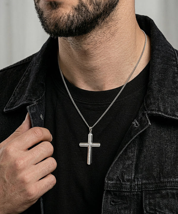 Link N Lock® Silver Lab-grown Diamond Cross Pendant