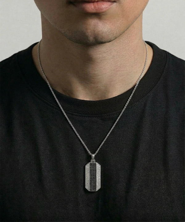 Link N Lock® Black Treated & Lab-grown Diamond Dog Tag Pendant