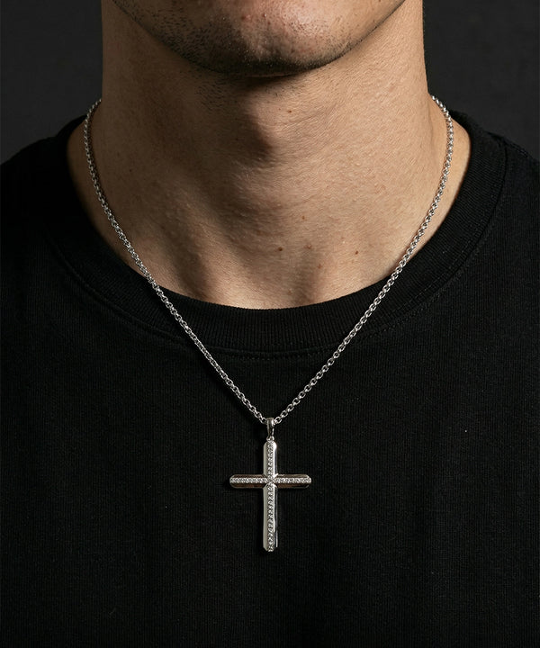 Link N Lock® Silver Lab-grown Diamond Cross Pendant