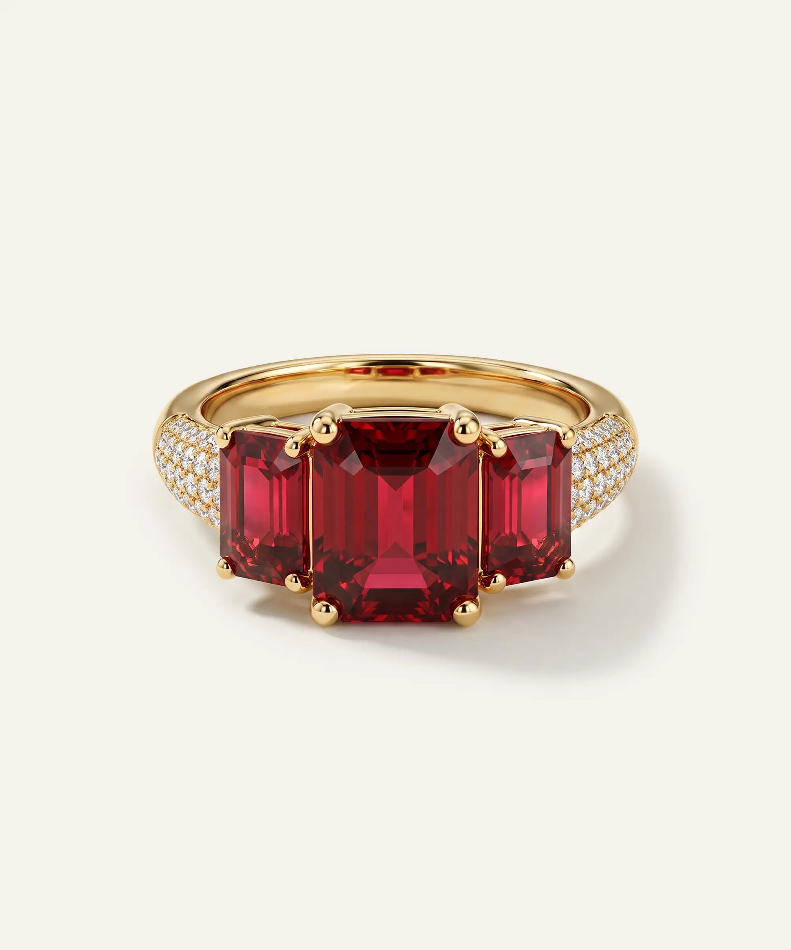Aanika V. Ruby 3-Stone Diamond Pavé Ring - 2.80 Ct. T.W.