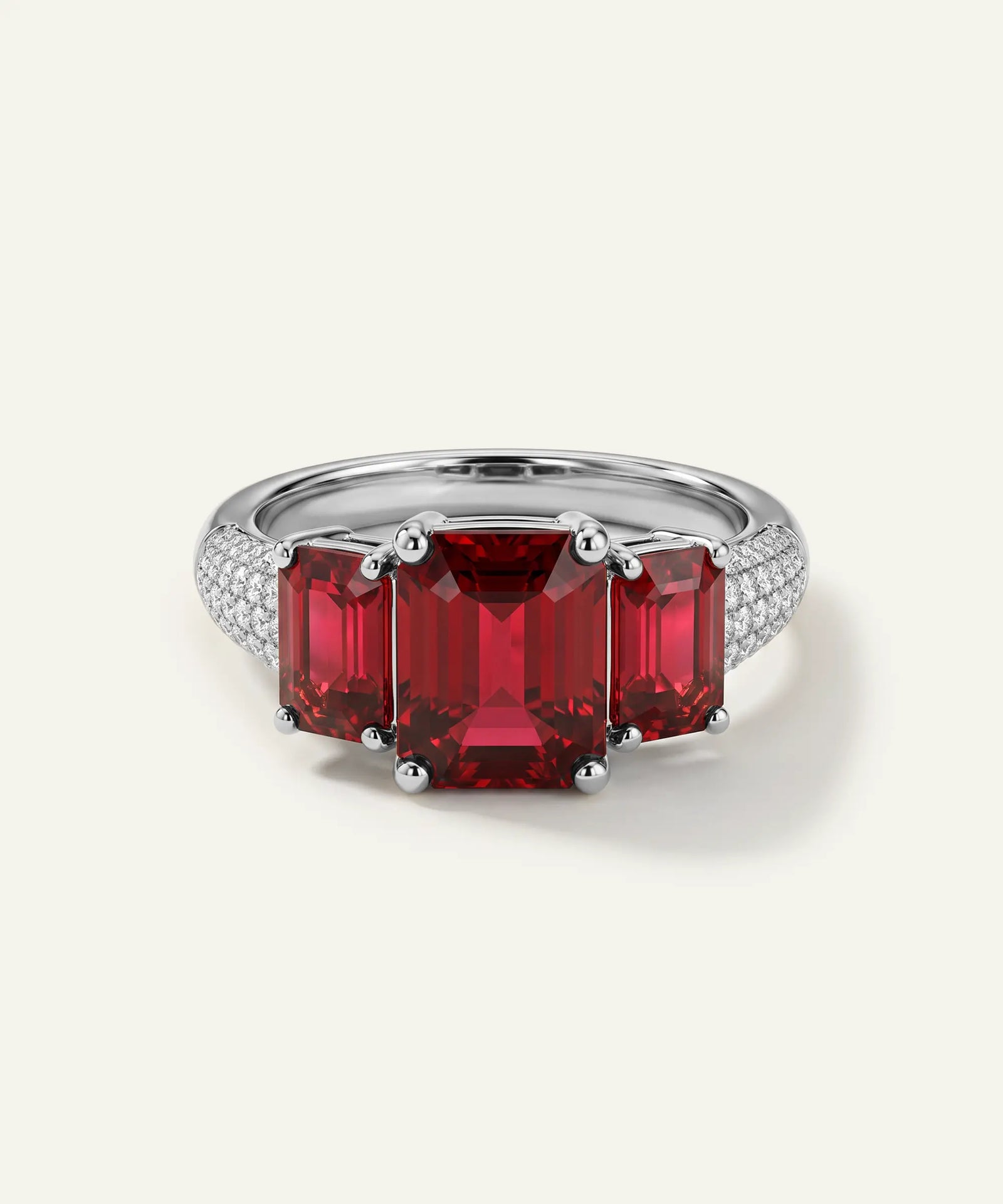 Aanika V. Ruby 3-Stone Diamond Pavé Ring - 2.80 Ct. T.W.