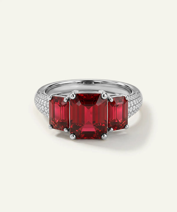Aanika V. Ruby 3-Stone Diamond Pavé Ring - 2.80 Ct. T.W.