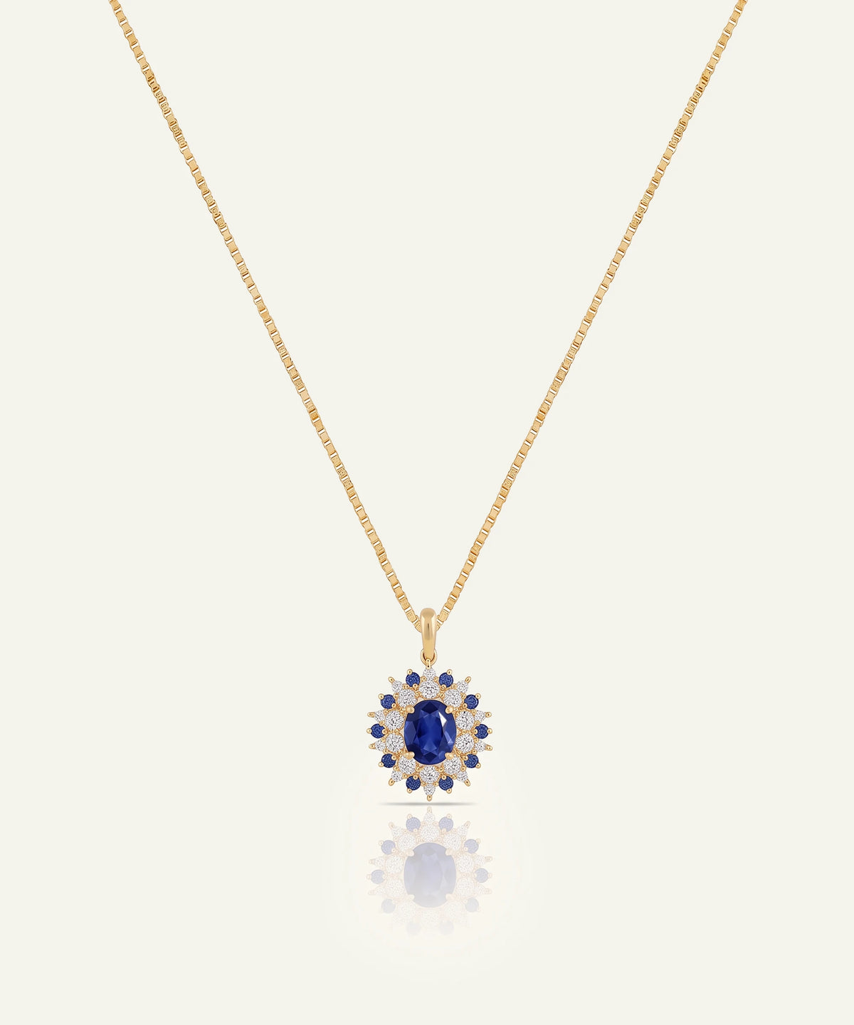 Aanika V® sapphire & lab-grown diamond oval halo cluster pendant at Valliani Jewelers