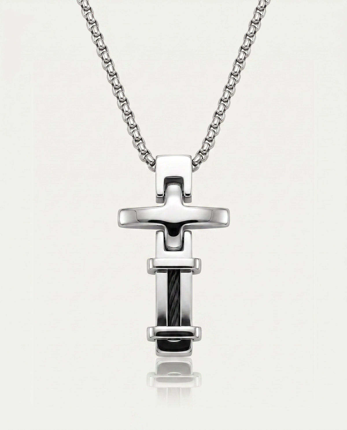 Link N Lock® men's stainless steel cable cross pendant