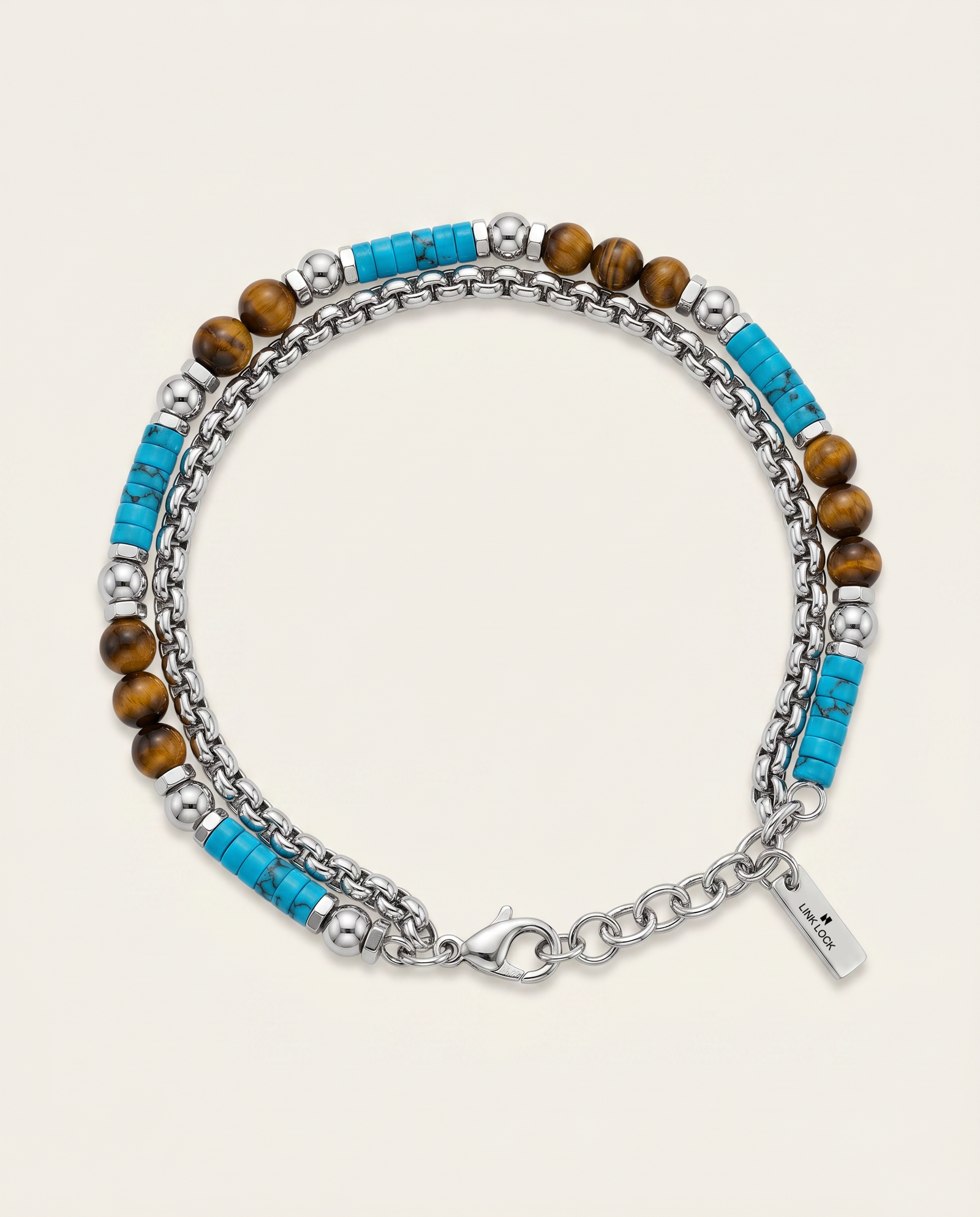 Link N Lock® Turquoise & Tiger's Eye Beaded Bracelet