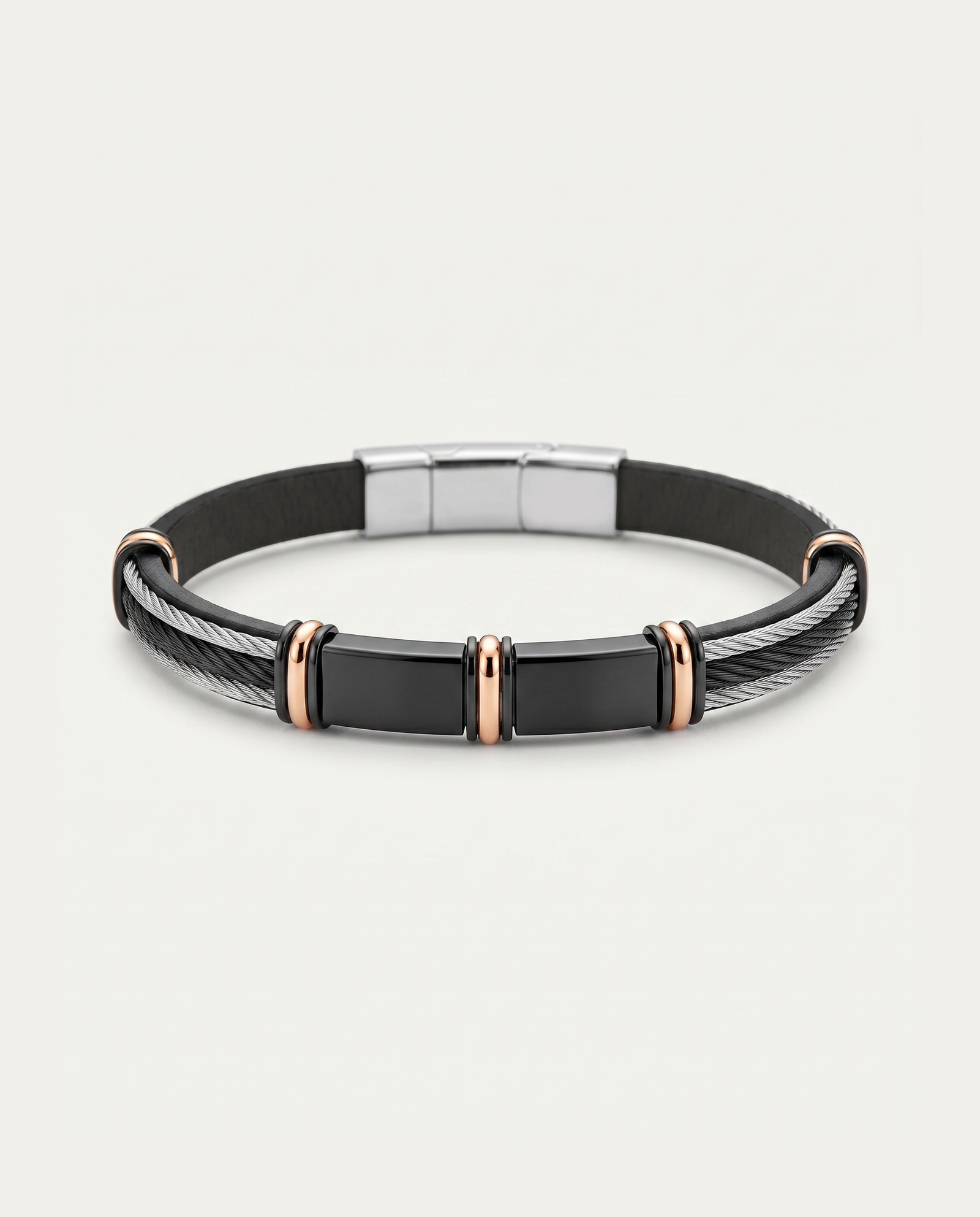 Link N Lock® Black Leather ID Bracelet