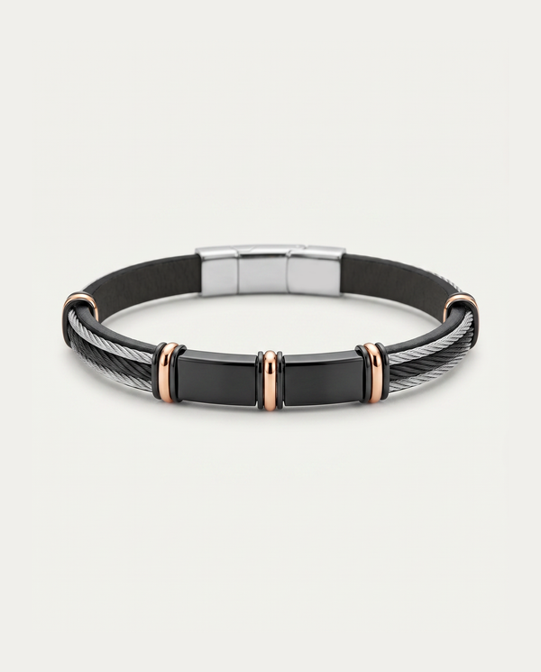 Link N Lock® Black Leather ID Bracelet