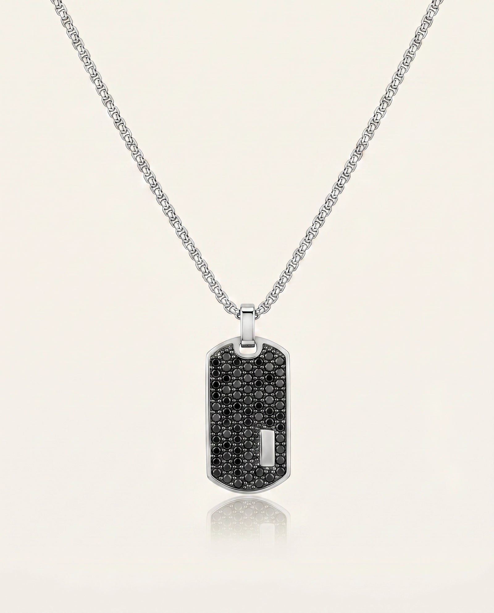 Link N Lock® men's black CZ stainless steel dog tag pendant