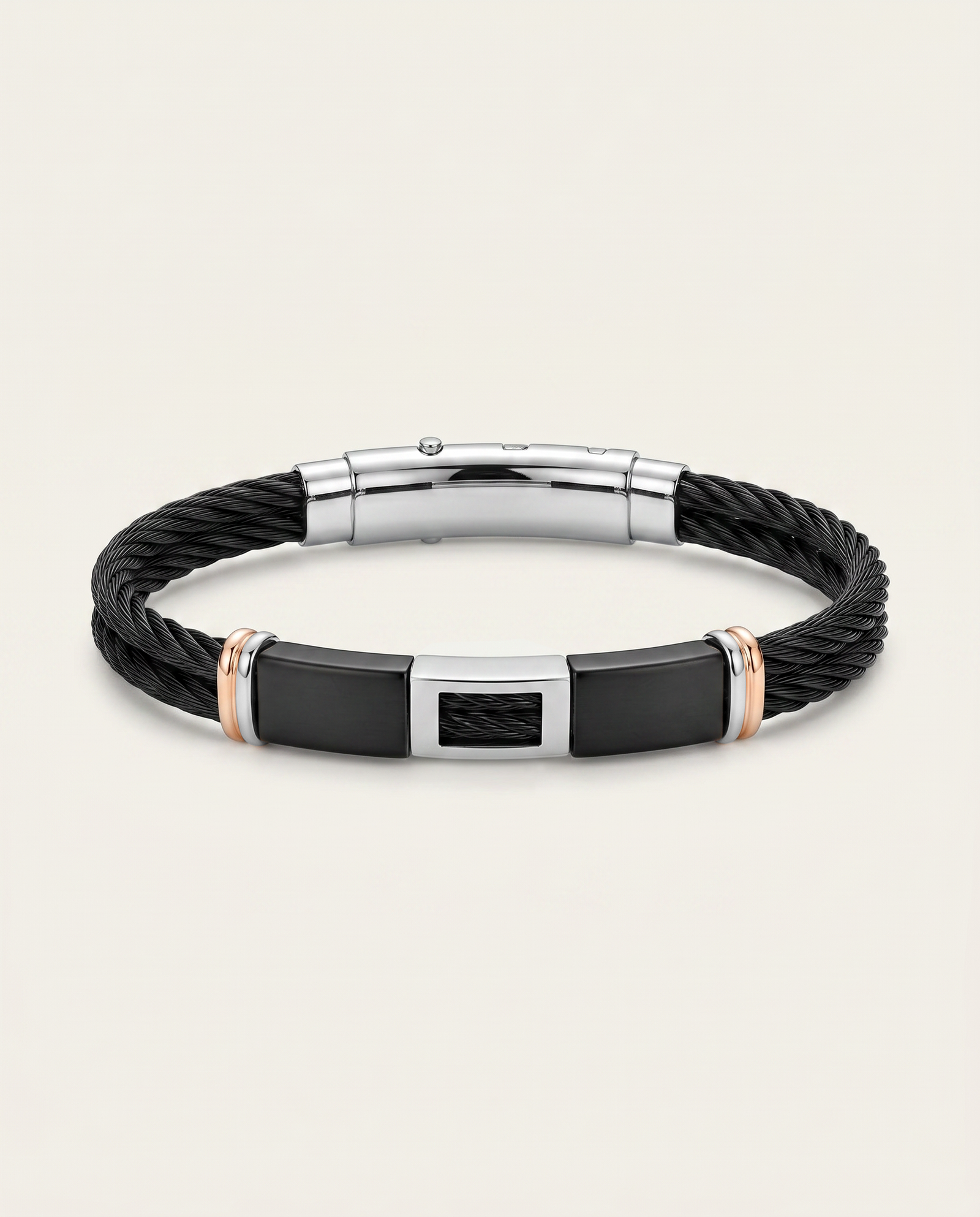 Link N Lock® Black Leather With Steel ID Bracelet