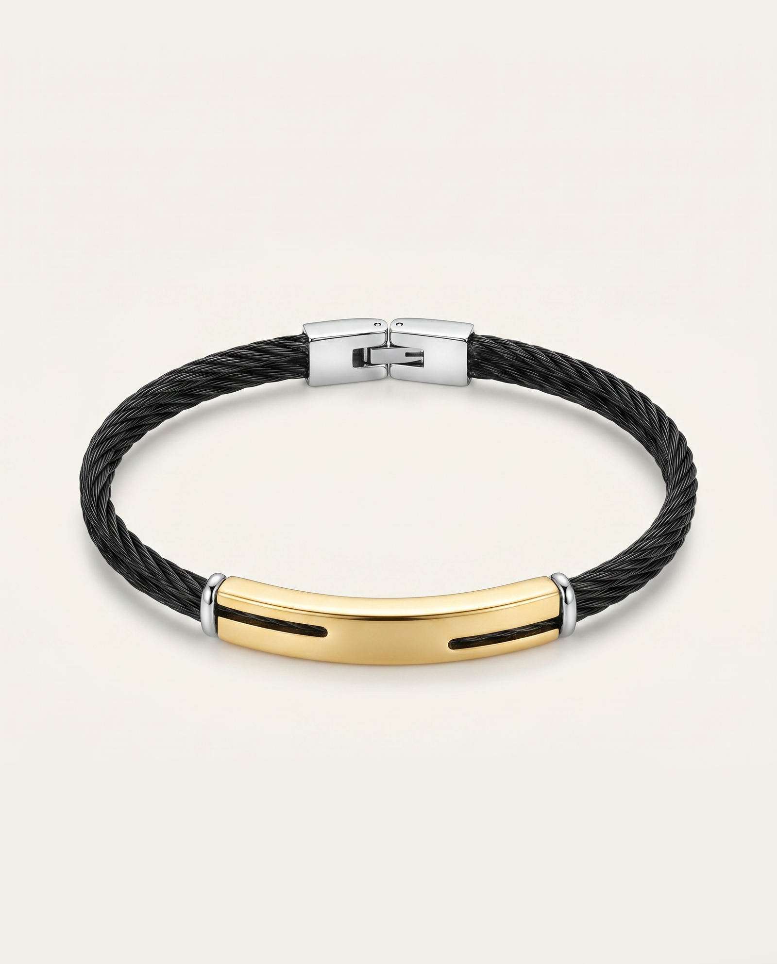 Link N Lock® Black Leather With Steel ID Bracelet