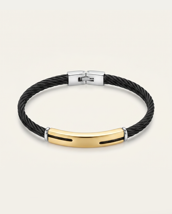 Link N Lock® Black Leather With Steel ID Bracelet